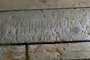 Graffiti of Christopher Paul in the floor of one of one of the cells of the Quebec common gaol (currently the Morrin Centre).