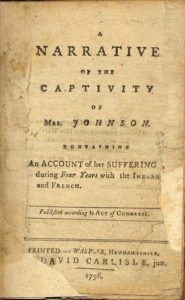 Page couverture de la première édition du Narrative of the Captivity of Mrs. Johnson (1796).